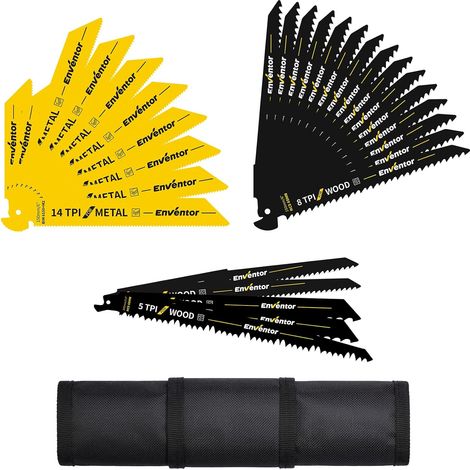 Reciprocating saw blade set of 32, HCS and BIM, 100-240 mm, 3-24 TPI (1/5)
