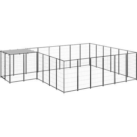 Cuccia da esterno gabbia recinto per animali box per cani 12,1 m² 110 cm acciaio nero 020000493