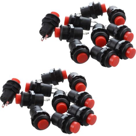 Lot de 20 interrupteurs à bouton-poussoir ronds rouges SPST à verrouillage, 125 V CA, 3 A (1/5)