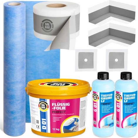 HALBAU Dichtset für Duschabdichtung Bad Abdichtung Dichtband Flüssigfolie 12kg H35 (1/5)