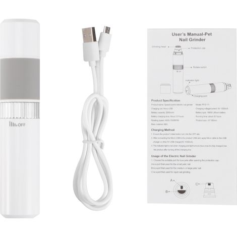 Outil De Meulage D Ongle Pour Animaux De Compagnie - 4500 À 7500 Tr/Min Réglable - Pour Chats Et Chiens - USB Rechargeable - 1 Pièce (1/5)