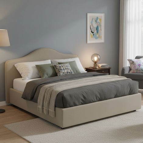 Talamo Italia Cama matrimonial Annunziata, Cama contenedor con revestimiento de tela, 100% Made in Italy, Apertura frontal, con colchón de Cm 160x200 incluido, Tórtola, con embalaje reforzado (1/5)