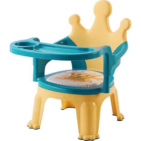Rehausseur bébé amovible avec motif dessin animé et sons pour la maison et la maternelle, bleu et jaune. Chaise haute pour tout-petit. (1/4)