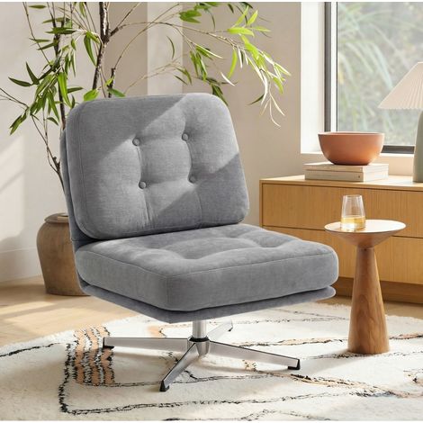 Sillón giratorio de chenilla gris claro con estructura de metal, asiento extra ancho de 70 cm (1/5)