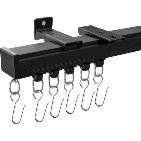 Rails de rideaux de plafond montés au plafond pour salon, chambre à coucher, douche, intimité, camping-car, garage, séparateur et crochets, noir, 3,7 m (1/5)