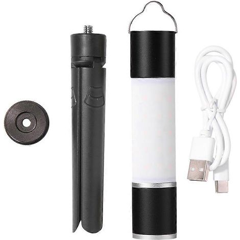 Lampe torche de camping LED portable télescopique avec trépied, rechargeable par USB, rétractable, idéale pour la nuit sous une tente.