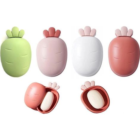4 Pcs Porte Savon Plastique avec Couvercle,Support Savon en Plastique,Porte-Savon Portable,Forme de Carotte Porte-Savon,per Bain et la Cuisine Cadeaux Voyages Camping,Randonnée Camping (1/5)