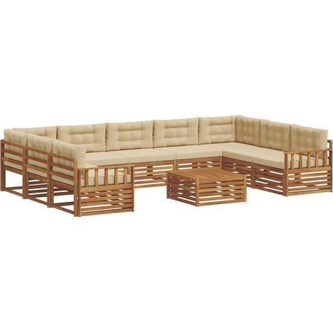 Outdoor-Sofagarnitur 10 stk. Natur und Beige Massivholz Akazie vidaXL (1/5)