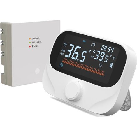 Thermostat intelligent pour chauffage de chaudière domestique RF433 WiFi AC 980 pieds Distance sans fil APP et commande vocale Écran tactile numérique LED programmable avec rapport météo Bouton (1/4)
