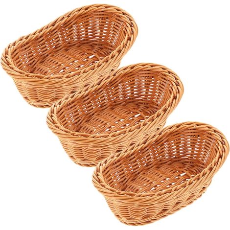 Lot 3 paniers de rangement tressés à la main pour pain et fruits, plateau carré en plastique tressé pour snacks (19 x 13 x 7,5 cm)