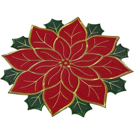Napperon de Noël Tapis de décoration de Table de noël de couleur rouge, Double couche, avec appliques et deco table (1/4)