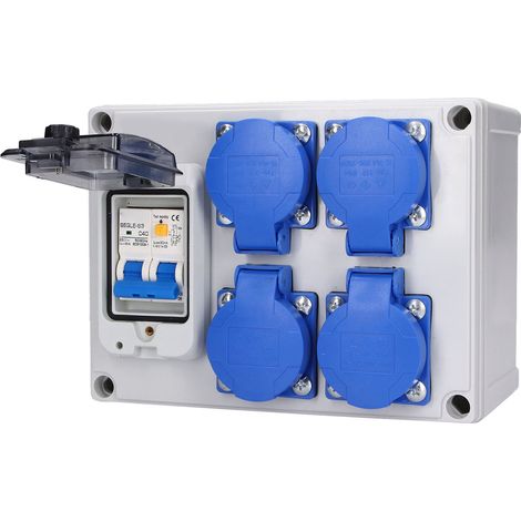 Prise murale double allemande avec disjoncteur différentiel 40A 230V - Boîtier encastré pour installation électrique (1/5)