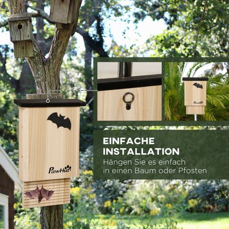Lot de 3 abris pour chauves-souris, résistants aux intempéries, capacité jusqu'à 3 chauves-souris chacun, en bois de sapin traité, couleur naturelle et noire. (1/5)