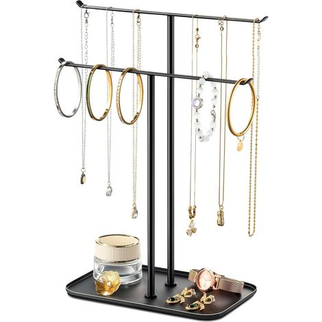 Jewelry display stand for necklaces and bracelets, metal display stand, gift for women, ideal for home, bedroom, or dressing table, black