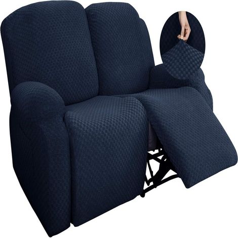 Lot de 4 housses extensibles pour fauteuil inclinable, motif jacquard, avec poche latérale, antidérapantes et ajustées, et fond élastique (Fauteuil inclinable, Gris clair) (1/5)