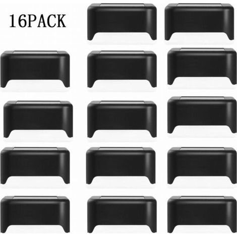 Lot de 16 lampes solaires de jardin à LED étanches pour escaliers extérieurs, marches, clôtures, chemins, terrasses et allées noir (blanc chaud) (1/5)