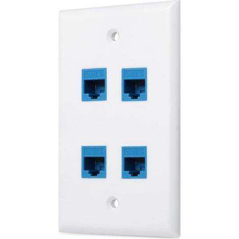Ethernet Wall Plate - 4 Port Cat 6 Female-Female Keystone Coupler - For In-Wall Cable Management - White (1/5)