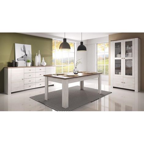 Azura Home Design – Table de salle à manger 180x90 cm – Panneaux de particules et MDF haute qualité – Coloris truffe et blanc – 6 places (1/2)