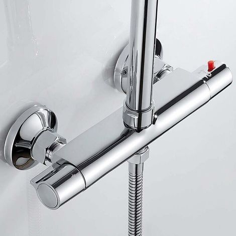 Mitigeur thermostatique de douche 2 sorties haute et basse – Laiton chromé – Surface lisse anti-calcaire – Butée de sécurité 38°C (1/4)