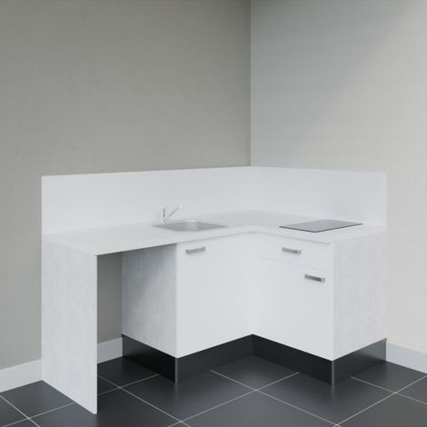 Kitchenette d'angle KA01L-PT avec plan de travail et évier Façade Blanc - Plan Blanc - Evier