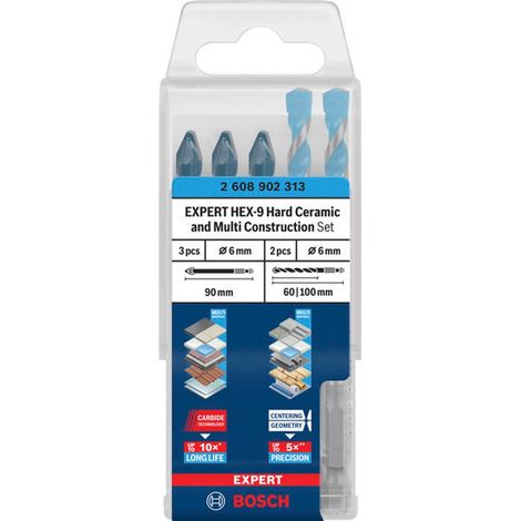 Bosch EXPERT Bohrer-Set HEX-9 Hard Ceramic und Multi Construction, 6 mm, 5-tlg.