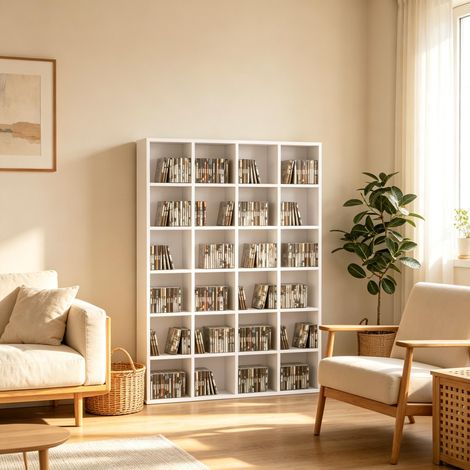 Scaffale di stoccaggio moderno e stiloso, scaffale per CD, scaffale aperto con più scomparti, scaffale di stoccaggio con utilizzo flessibile, per ordine e presentazione in ogni stanza (solo con scaffa (1/5)