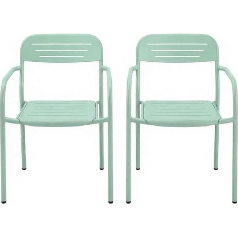 2er-Set stapelbare grüne Metall-Gartenstühle mit Armlehnen (1/5)