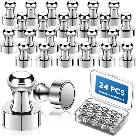 24 Pcs Aimant Puissant - Aimants Tableau Magnétique avec boîte de Rangement, Aimant Frigo, Aimant Neodyme, Magnets Mini Aimants, pour Réfrigérateur/Images/Notes/Carte/Tableau Blanc, Argenté (1/5)