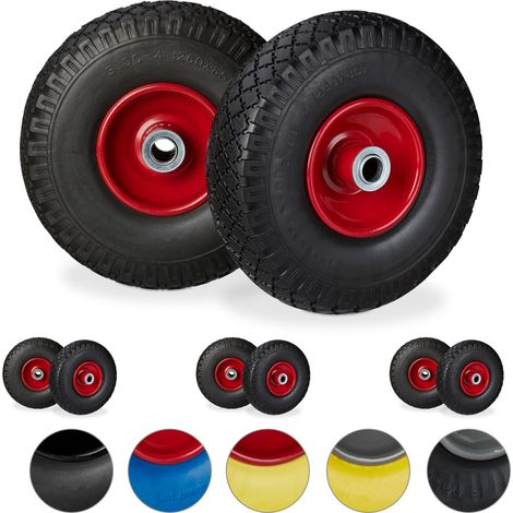 8x Ruedas de carretilla, Neumáticos de goma, 3.00-4, Eje de 20mm, Hasta 100 kg, 260x85 mm, Negro y rojo