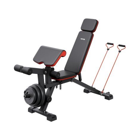 Banco de Pesas Ajustables de 363 kg para Entrenamiento de Cuerpo Completo en el Gimnasio en Casa, Banco Plano con Extensión de Piernas, Ajuste Rápido, 1878 x 530 x (880-1000) mm, Negro (1/5)