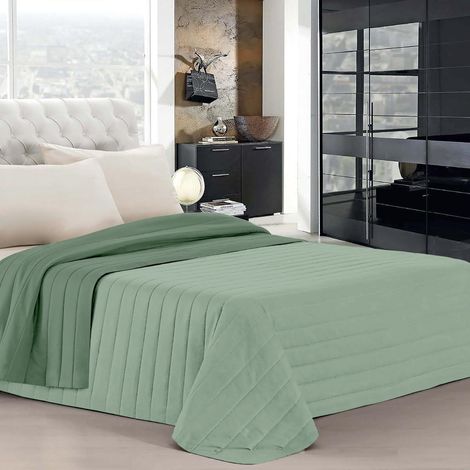 Trapuntino Matrimoniale Bicolore Double Face 250x250 cm Made in Italy in Microfibra con Imbottitura Anallergica – Copriletto Trapuntato Reversibile per Primavera, Estate e Mezza Stagione Verde-Salvia (1/4)