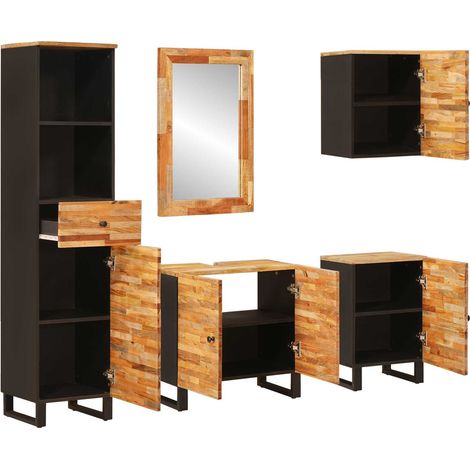 Maison Exclusive - Set da Bagno con porta 5 pcs Naturale Legno di mango massello (1/5)