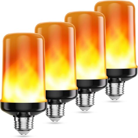 Lot de 4 ampoules LED effet flamme, culot E26, effet flamme vacillante réaliste, 4 modes, détection de gravité, économie d'énergie pour la décoration d'Halloween et de Noël (1/5)