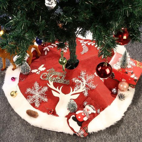 Jupe d'arbre de Noël,Blanc Neige Fausse Fourrure Couvre-Pied de Sapin,Noël Rouge/Blanc,Artificielle Tapis de Sapin Blanche,Noël Décorations Tapis de Sapin Couvre pour Arbres de Noël(92cm/36pouce) (1/3)
