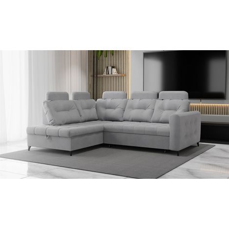 Ecksofa Schlafsofa Sofa WENDIE Stoff Hold Me Hellgrau Ottomane Links