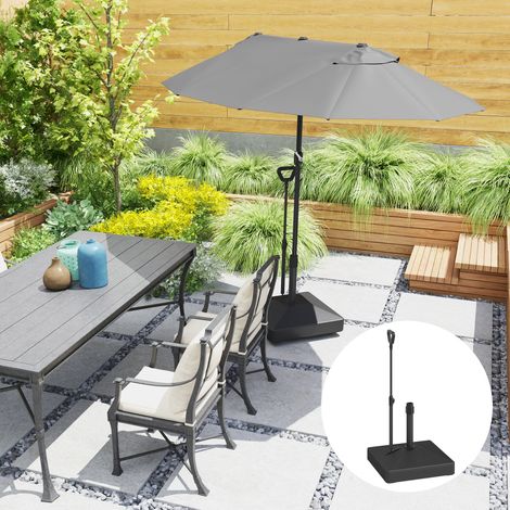 Base quadrata per ombrellone con ruote e maniglia, riempibile con acqua o sabbia, supporto in HDPE, 60x60x104 cm, nera.