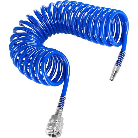 Compressed Air Coiled Hose 5m Compressed Air Hose with 1/4 Inch Coupling 8 x 12 mm Air Hose for Compressor, Blue, for Workshop, Car Garage and Studio (1/5)