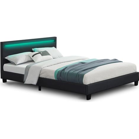Letto imbottito Paris Nero 140 x 200 cm Struttura letto con illuminazione LED e rete a doghe (1/2)
