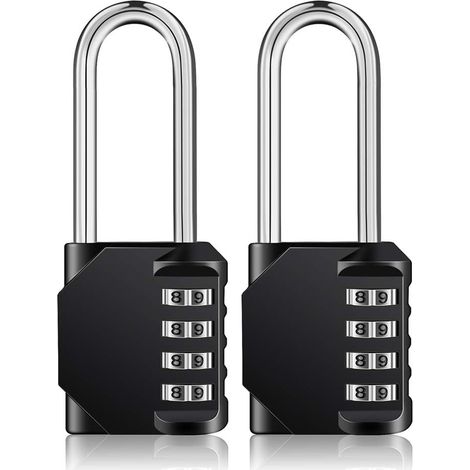 Serrure à combinaison à 4 chiffres avec anse de 6,3 cm de long et cadenas réarmable extérieur étanche pour casier de salle de sport, armoire à moraillon, portail, clôture, boîte à outils (noir, lot de