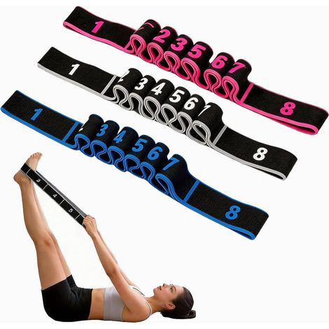 Portable Yoga Strap, Resistance Band Set of 3 with 8 Adjustment Rings, Polyester+Latex Material for Strength Training and Stretching. (1/5)