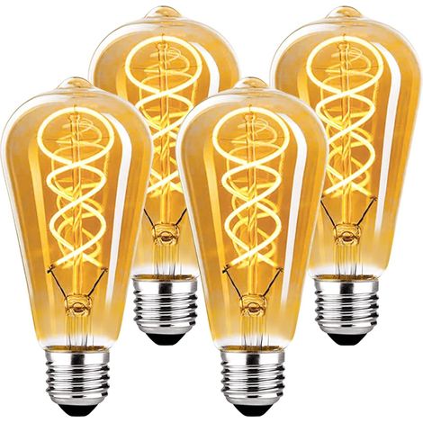 Ampoule vintage LED E27, ampoule vintage dimmable E27 4W ST64 E27 LED blanc chaud 2700K, ampoule E27 vintage Edison LED E27 pour la nostalgie et l'éclairage rétro - ambre - 4 pièces（ST64 HPS） (1/5)