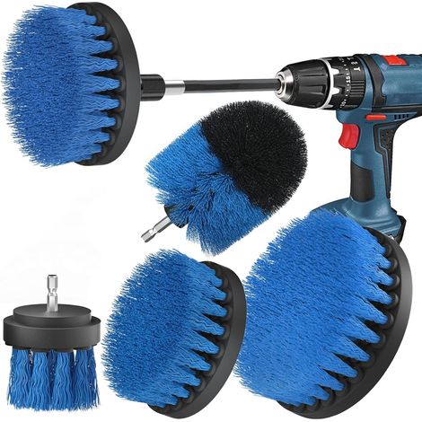 Set di 4 spazzole per la pulizia del trapano, spazzola per trapano, auto, piastrelle, tappeti, vasca da bagno, cucina, WC, blu