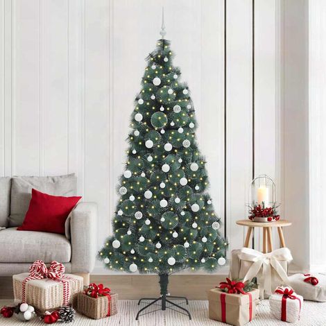 Künstlicher vorbeleuchteter Weihnachtsbaum mit Kugelset 210 cm
