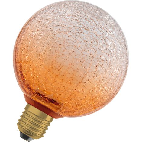 OSRAM Lampe LED  DECOR FLAT en verre craquelé, ronde Ø125 mm, orange, E27, 3,5 W, 300 lm, 2 700 K, blanc chaud, IP20, look vintage