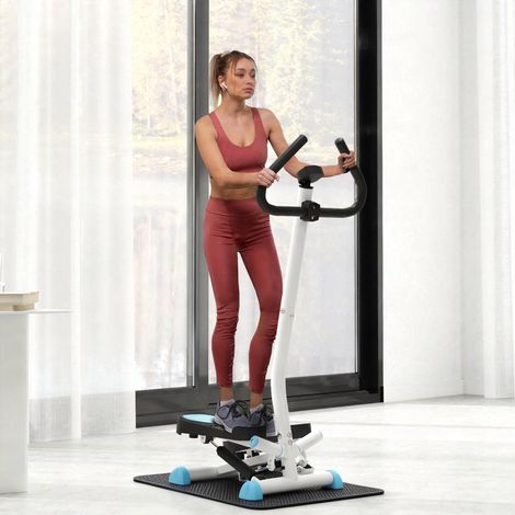 HOMCOM Stepper avec guidon stepper fitness appartement écran LCD résistance réglable exercise hanches jambes lombes pour maison acier blanc bleu noir (1/5)