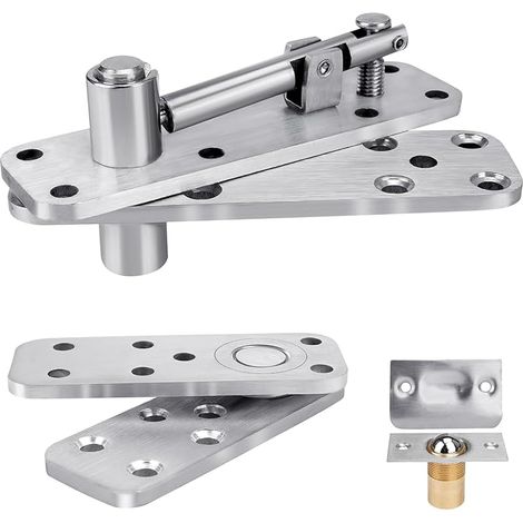 Charnière Invisible Pivot de Porte en Acier Inoxydable Lourd – Système à Rotule 360° pour Portes Bois, Réglable en Hauteur,Argent (1/5)