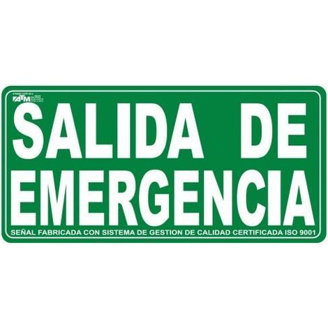 Señal de salida de emergencia ATM PVC clase A 190x300 mm, alta visibilidad.