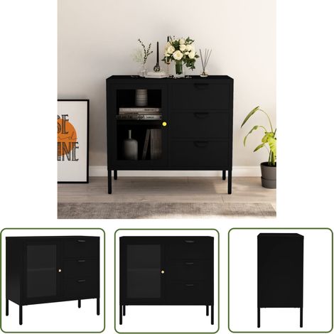 Maison Exclusive Sideboard Schwarz 75x35x70 cm Stahl und Hartglas (1/5)