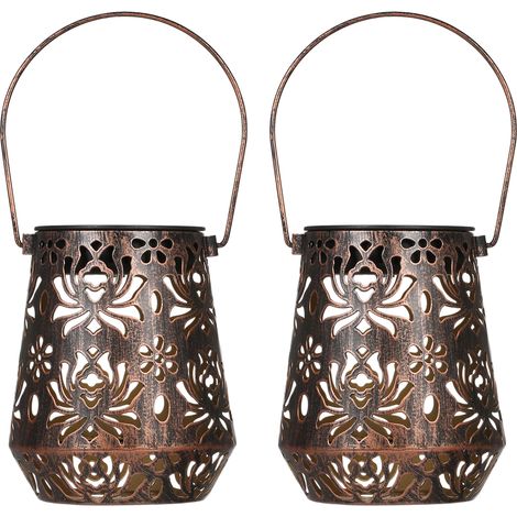 Lot de 2 lanternes solaires LED 2 V CC 0,04 W, lampe suspendue d'extérieur, étanche IPX4, batterie rechargeable haute capacité intégrée de 400 mAh, idéale pour terrasse, jardin, cour ou allée. (1/5)