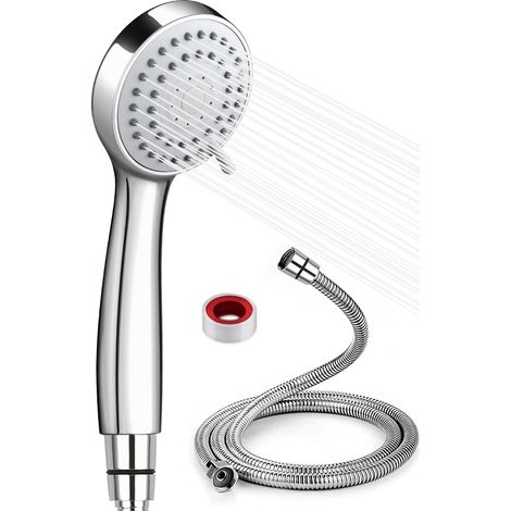 Pommeau de douche 3 jets haute pression avec flexible de 1,5 m, pommeau de douche économique, douchette à main avec flexible. (1/5)